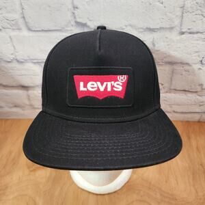 Levi’s Solid Black W/Red Boxed Bat Wing Levi Logo Snap-back Hat